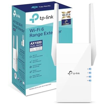 TP-LINK New RE505X WiFi 6 Extender Booster AX1500, Dual-Band WiFi Repeater with Gigabit Ethernet, EasyMesh Compatible, Access Point Mode, App Setup TP-LINK New RE505X WiFi 6 Extender Booster AX1500, Dual-Band WiFi Repeater with Gigabit Ethernet, EasyMesh Compatible, Access Point Mode, App Setup