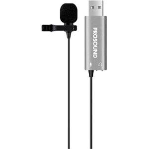 Prosound USB Lavalier Microphone, Clip-On Lapel Omnidirectional Condenser Mic with Windshield, 2m Cable & 3.5mm Headphone Jack for PC Mac Laptop DSLR YouTube Recording Singing Teams Interviews Prosound USB Lavalier Microphone, Clip-On Lapel Omnidirectional Condenser Mic with Windshield, 2m Cable & 3.5mm Headphone Jack for PC Mac Laptop DSLR YouTube Recording Singing Teams Interviews