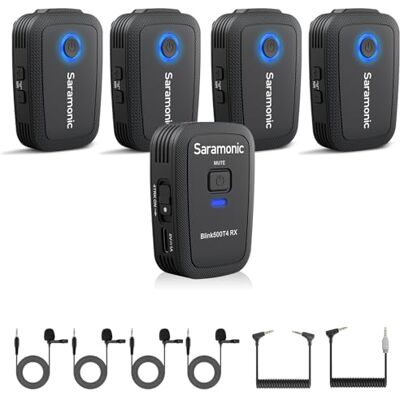 Saramonic Blink 500 T4 4-Person Wireless Lavalier Mic System, 2.4GHz, 328ft Range, 4 Transmitters & 1 Receiver, 24-Bit Sound, for DSLR, Camcorder, Smartphone, YouTube, Interview, Podcast Saramonic Blink 500 T4 4-Person Wireless Lavalier Mic System, 2.4GHz, 328ft Range, 4 Transmitters & 1 Receiver, 24-Bit Sound, for DSLR, Camcorder, Smartphone, YouTube, Interview, Podcast