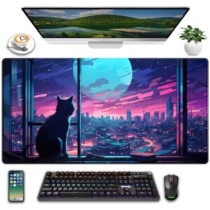 LuckyCow Cool Purple Kawaii Anime Moom Cat Desk Mat XXL Large Gaming Mouse Pad, Cute City Cats Desk Pad for Gamer Girl Women Office Desk Decor Mousepad, Computer Laptop Keyboard and Mouse Mat 31.5x15.75 in LuckyCow Cool Purple Kawaii Anime Moom Cat Desk Mat XXL Large Gaming Mouse Pad, Cute City Cats Desk Pad for Gamer Girl Women Office Desk Decor Mousepad, Computer Laptop Keyboard and Mouse Mat 31.5x15.75 in