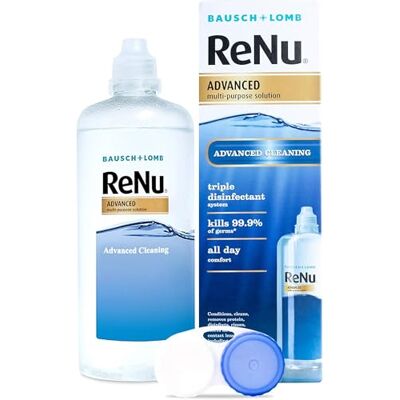 Renu Advanced Multi-Purpose Contact Lens Solution, 1 x 360 ml Bausch + Lomb, Soft Contact Lenses, Kills 99.9% of Germs, Triple Disinfectant, Removes Protein, Lens Case Included Renu Advanced Multi-Purpose Contact Lens Solution, 1 x 360 ml Bausch + Lomb, Soft Contact Lenses, Kills 99.9% of Germs, Triple Disinfectant, Removes Protein, Lens Case Included
