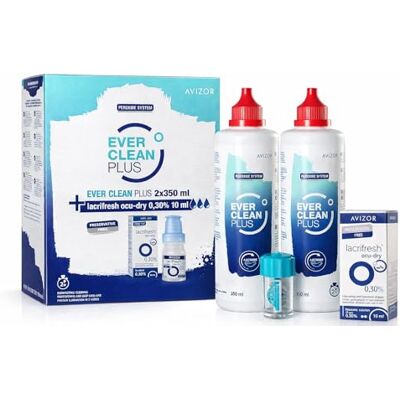 Avizor EverClean Plus Contact Lens Solution 2x350ml + Lacrifresh Ocu-Dry 0.3% 10ml Eye Drops Avizor EverClean Plus Contact Lens Solution 2x350ml + Lacrifresh Ocu-Dry 0.3% 10ml Eye Drops