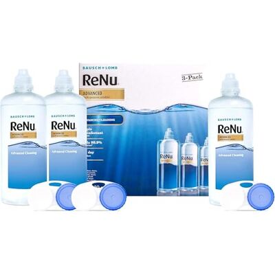Renu Advanced Contact Solution for Soft Contact Lenses for Comfortable Wear Gentle on Sensitive Eyes Disinfect, Remove Protein, Condition, Store Your Lenses Lens Case Included, 3 x 360 ml Renu Advanced Contact Solution for Soft Contact Lenses for Comfortable Wear Gentle on Sensitive Eyes Disinfect, Remove Protein, Condition, Store Your Lenses Lens Case Included, 3 x 360 ml