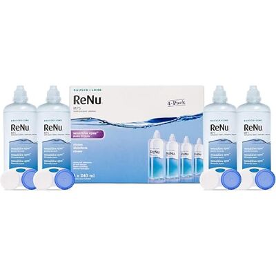 Renu Multi-Purpose Contact Lens Solution, 4 x 240 ml, Lens Case Included Bausch + Lomb, Soft Contact Lenses, Gentle on Sensitive Eyes, Effectively Cleans Renu Multi-Purpose Contact Lens Solution, 4 x 240 ml, Lens Case Included Bausch + Lomb, Soft Contact Lenses, Gentle on Sensitive Eyes, Effectively Cleans