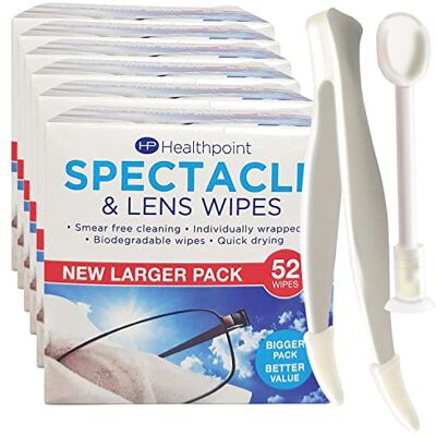 Healthpoint Glasses Wipes 416 Individually Wrapped Lens Wipes Also Suitable for Cameras, Binoculars & Smartphone Screens (8 Extra Value Packs of 52) Plus Contact Lens Applicator Healthpoint Glasses Wipes 416 Individually Wrapped Lens Wipes Also Suitable for Cameras, Binoculars & Smartphone Screens (8 Extra Value Packs of 52) Plus Contact Lens Applicator