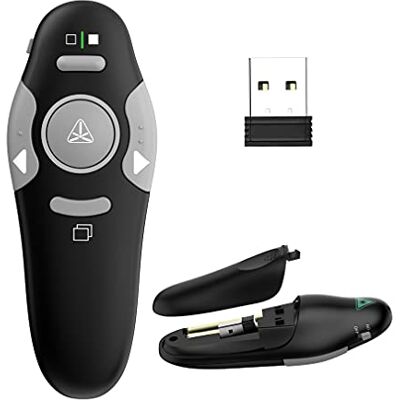 QUI Presentation Clicker Pointer, 328FT Wireless Presenter Remote PPT PowerPoint Clicker, 2.4GHz Presentation Pointer Slide Advancer for Mac, Laptop (Green Function Indicator Light) QUI Presentation Clicker Pointer, 328FT Wireless Presenter Remote PPT PowerPoint Clicker, 2.4GHz Presentation Pointer Slide Advancer for Mac, Laptop (Green Function Indicator Light)