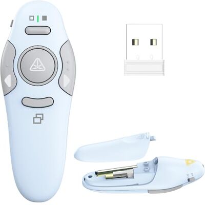 QUI Presentation Clicker Pointer, 328FT Wireless Presenter Remote PPT PowerPoint Clicker, 2.4GHz Presentation Pointer Slide Advancer for Mac, Laptop (Blue) QUI Presentation Clicker Pointer, 328FT Wireless Presenter Remote PPT PowerPoint Clicker, 2.4GHz Presentation Pointer Slide Advancer for Mac, Laptop (Blue)