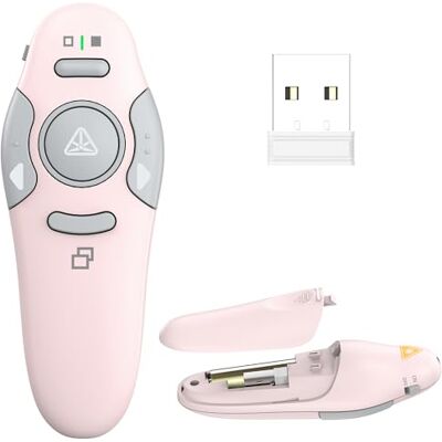 QUI Presentation Clicker Pointer, 328FT Wireless Presenter Remote PPT PowerPoint Clicker, 2.4GHz Presentation Pointer Slide Advancer for Mac, Laptop (Pink) QUI Presentation Clicker Pointer, 328FT Wireless Presenter Remote PPT PowerPoint Clicker, 2.4GHz Presentation Pointer Slide Advancer for Mac, Laptop (Pink)