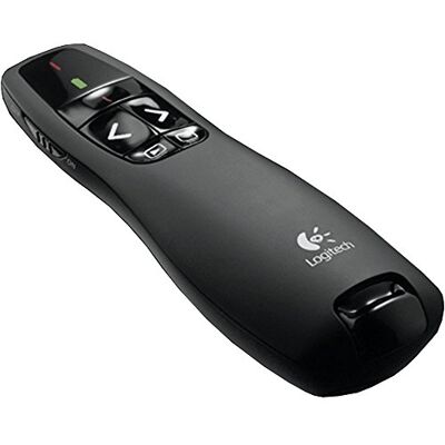 Logitech R400 Wireless Presentation Remote 2.4 GHz USB-Receiver, Red Laser Pointer, 15-Meter Range, 6 Buttons, Intuitive Slideshow Control, Battery Indicator, Black Logitech R400 Wireless Presentation Remote 2.4 GHz USB-Receiver, Red Laser Pointer, 15-Meter Range, 6 Buttons, Intuitive Slideshow Control, Battery Indicator, Black