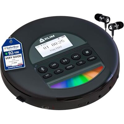KLIM Nomad Portable CD Player, Discman with Headphones, FM Radio Bluetooth Preloads Seconds of Music Preventing Skips, Delivers Lossless Audio Quality on the Go, Rechargeable Battery Argent KLIM Nomad Portable CD Player, Discman with Headphones, FM Radio Bluetooth Preloads Seconds of Music Preventing Skips, Delivers Lossless Audio Quality on the Go, Rechargeable Battery Argent