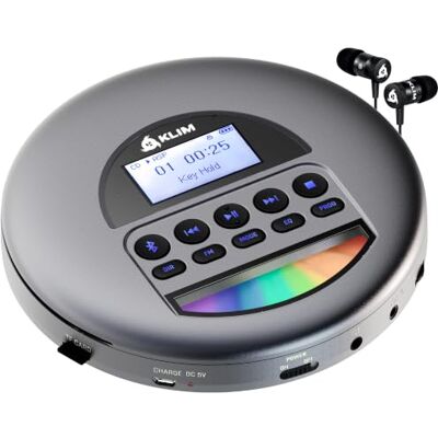 KLIM Nomad New Version Portable CD Player with Long-Lasting Battery with Headphones Radio FM Compatible MP3 CD Player Portable TF Card Radio FM Bluetooth Ideal for Cars Grey KLIM Nomad New Version Portable CD Player with Long-Lasting Battery with Headphones Radio FM Compatible MP3 CD Player Portable TF Card Radio FM Bluetooth Ideal for Cars Grey