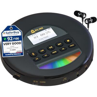 KLIM Nomad Portable CD Player, Discman with Headphones, FM Radio Bluetooth Preloads Seconds of Music Preventing Skips, Delivers Lossless Audio Quality on the Go, Rechargeable Battery Gold KLIM Nomad Portable CD Player, Discman with Headphones, FM Radio Bluetooth Preloads Seconds of Music Preventing Skips, Delivers Lossless Audio Quality on the Go, Rechargeable Battery Gold