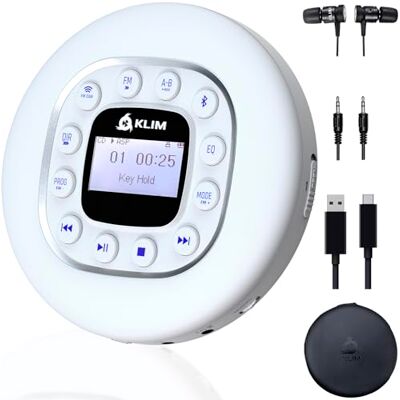 KLIM Journey Portable CD Player, Long Lasting Battery, Headphones and FM Radio Connects to Any Car via AUX, Bluetooth or SD Card, Plus Recording, Equalizer, Speed Control White KLIM Journey Portable CD Player, Long Lasting Battery, Headphones and FM Radio Connects to Any Car via AUX, Bluetooth or SD Card, Plus Recording, Equalizer, Speed Control White