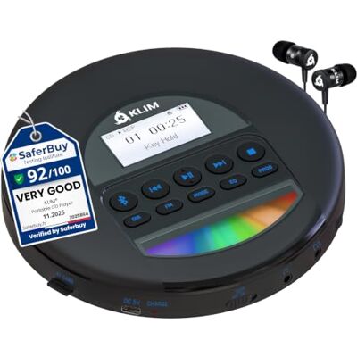 KLIM Nomad Portable CD Player, Discman with Headphones, FM Radio Bluetooth Preloads Seconds of Music Preventing Skips, Delivers Lossless Audio Quality on the Go, Rechargeable Battery Black Blue KLIM Nomad Portable CD Player, Discman with Headphones, FM Radio Bluetooth Preloads Seconds of Music Preventing Skips, Delivers Lossless Audio Quality on the Go, Rechargeable Battery Black Blue