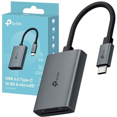 TP-LINK UA430C USB C to SD Card Readeer, Micro SD Card Reader, Plug and Play, Universal Compatibility, Dual Card Reading, Speeds up to 5 Gbps, 2 in 1 USB 3.0 Card Reader, Aluminum Alloy Case TP-LINK UA430C USB C to SD Card Readeer, Micro SD Card Reader, Plug and Play, Universal Compatibility, Dual Card Reading, Speeds up to 5 Gbps, 2 in 1 USB 3.0 Card Reader, Aluminum Alloy Case