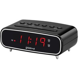 Groov-e Rise Digital Alarm Clock with FM Radio, LCD Display, & Dimmer Function 12hr/24hr Time Modes Mains Powered, Backup Battery System Black Groov-e Rise Digital Alarm Clock with FM Radio, LCD Display, & Dimmer Function 12hr/24hr Time Modes Mains Powered, Backup Battery System Black