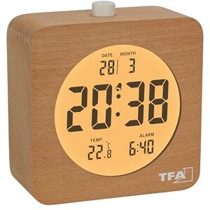 TFA Dostmann 60.2049 Wooden Digital Alarm Clock with Indoor Temperature Display, Beech Wood, Backlight, LCD Display, Battery Operated, Date Display, Brown TFA Dostmann 60.2049 Wooden Digital Alarm Clock with Indoor Temperature Display, Beech Wood, Backlight, LCD Display, Battery Operated, Date Display, Brown