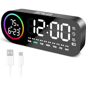 Vinabo Digital Alarm Clock with 7 Color Night Light, 4 Brightness Levels, Large LED Temperature Display, Voice Control, 12/24H, USB Port, Snooze, Power Off Memory (Black) Vinabo Digital Alarm Clock with 7 Color Night Light, 4 Brightness Levels, Large LED Temperature Display, Voice Control, 12/24H, USB Port, Snooze, Power Off Memory (Black)