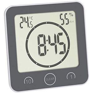 TFA Dostmann Bathroom/Kitchen Clock with Timer, 60.4001.10, no Drilling Required, time up to 99 Minutes, Splash-Proof, Including Thermo-Hygrometer, Grey, Gray, L 106 x B 41 (52) x H 109 mm TFA Dostmann Bathroom/Kitchen Clock with Timer, 60.4001.10, no Drilling Required, time up to 99 Minutes, Splash-Proof, Including Thermo-Hygrometer, Grey, Gray, L 106 x B 41 (52) x H 109 mm
