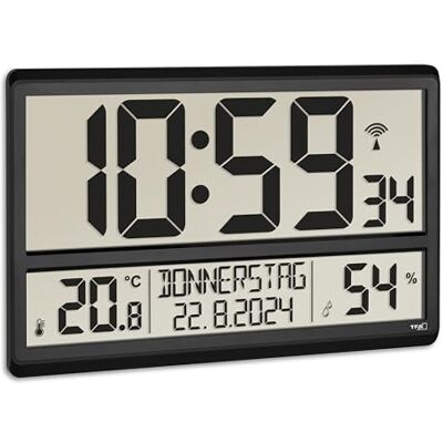 TFA Dostmann XL 60.4520.01 Digital Wall Clock with Temperature and Humidity, Day of the Week (8 Languages), Radio-Controlled Clock, Easy to Read, Large, Black TFA Dostmann XL 60.4520.01 Digital Wall Clock with Temperature and Humidity, Day of the Week (8 Languages), Radio-Controlled Clock, Easy to Read, Large, Black