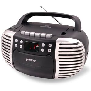 Groov-e Retro Boombox Portable Cassette Tape & CD Player with Radio, 3.5mm Aux Port, & Headphone Socket LED Display, 2 x 1.2W Speakers Battery or Mains Powered Black Groov-e Retro Boombox Portable Cassette Tape & CD Player with Radio, 3.5mm Aux Port, & Headphone Socket LED Display, 2 x 1.2W Speakers Battery or Mains Powered Black