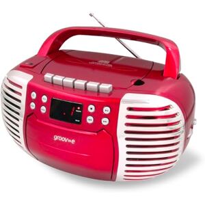Groov-e Retro Boombox Portable Cassette Tape & CD Player with Radio, 3.5mm Aux Port, & Headphone Socket LED Display, 2 x 1.2W Speakers Battery or Mains Powered Red Groov-e Retro Boombox Portable Cassette Tape & CD Player with Radio, 3.5mm Aux Port, & Headphone Socket LED Display, 2 x 1.2W Speakers Battery or Mains Powered Red