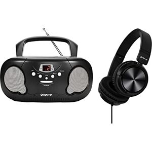 Groov-e Orginal Boombox & Headphone Bundle Portable CD Player with Radio, Stereo Headphones, 3.5mm Aux Port, & Headphone Socket LED Display, 2 x 1.2W Speakers Battery or Mains Powered Black Groov-e Orginal Boombox & Headphone Bundle Portable CD Player with Radio, Stereo Headphones, 3.5mm Aux Port, & Headphone Socket LED Display, 2 x 1.2W Speakers Battery or Mains Powered Black