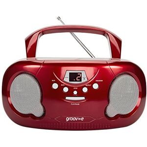 Groov-e Original Boombox Portable CD Player with Bluetooth, Radio, 3.5mm Aux Port, & Headphone Socket LED Display, 2 x 1.2W Speakers Battery or Mains Powered Red Groov-e Original Boombox Portable CD Player with Bluetooth, Radio, 3.5mm Aux Port, & Headphone Socket LED Display, 2 x 1.2W Speakers Battery or Mains Powered Red