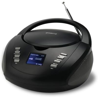 Groov-e DAB Boombox Portable CD Player with Radio, 3.5mm Aux Port, Bluetooth Speaker, & Alarm Clock LED Display, 2x 1W Speakers Battery or Mains Powered Black Groov-e DAB Boombox Portable CD Player with Radio, 3.5mm Aux Port, Bluetooth Speaker, & Alarm Clock LED Display, 2x 1W Speakers Battery or Mains Powered Black