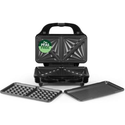 Salter Kuro Snack Maker, 3 In 1 With Waffle, Toastie And Panini Plates PFAS-Free Non-Stick Coating, Automatic Temperature Control, Removable Plates, Power/Ready Indicator Lights, Cool-Touch Handle Salter Kuro Snack Maker, 3 In 1 With Waffle, Toastie And Panini Plates PFAS-Free Non-Stick Coating, Automatic Temperature Control, Removable Plates, Power/Ready Indicator Lights, Cool-Touch Handle