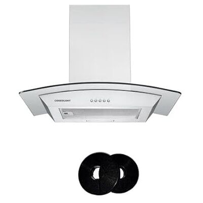Cookology CGL600SS/A Chimney Cooker Hood 60cm Kitchen Extractor Fan with Curved Glass, LED Light, 3 Speed 450m3 per hour and CF150 Recirculating Filters Stainless Steel Cookology CGL600SS/A Chimney Cooker Hood 60cm Kitchen Extractor Fan with Curved Glass, LED Light, 3 Speed 450m3 per hour and CF150 Recirculating Filters Stainless Steel