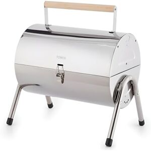 Tower Portable Barrel Grill with Wooden Carry Handle, Compact Design, Safety Locking Mechanism, Stainless Steel, T978574 Tower Portable Barrel Grill with Wooden Carry Handle, Compact Design, Safety Locking Mechanism, Stainless Steel, T978574