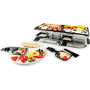 Swissmar Geneva 8 Person Party Raclette Grill, Indoor Non-Stick Reversible Grill Pan with Plates and Spatulas, Electric Heat Control, Smokeless Indoor Cooker Swissmar Geneva 8 Person Party Raclette Grill, Indoor Non-Stick Reversible Grill Pan with Plates and Spatulas, Electric Heat Control, Smokeless Indoor Cooker