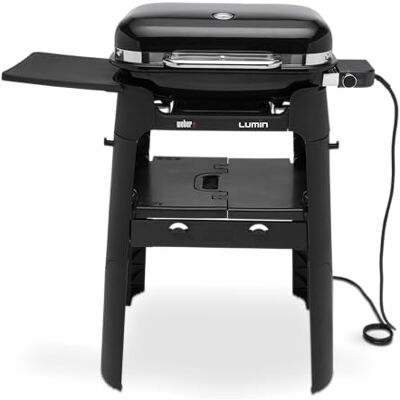 Weber Lumin Electric Grill with Stand/Sear, Smoke, Steam, Cook and Keep Warm, Up to 315°C, Porcelain-Enamelled Cast Iron Grates, 33 x 49 cm Cooking Area, Black (92010874) Weber Lumin Electric Grill with Stand/Sear, Smoke, Steam, Cook and Keep Warm, Up to 315°C, Porcelain-Enamelled Cast Iron Grates, 33 x 49 cm Cooking Area, Black (92010874)