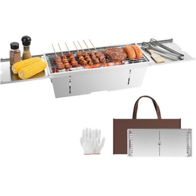 Uten Portable Folding BBQ Grill, Stainless Steel Charcoal Barbecue with Folding Condiment Plate, Storage Bag, Gloves, Desk Tabletop BBQ for Garden Outdoor Beach Cooking Camping Hiking Picnics Uten Portable Folding BBQ Grill, Stainless Steel Charcoal Barbecue with Folding Condiment Plate, Storage Bag, Gloves, Desk Tabletop BBQ for Garden Outdoor Beach Cooking Camping Hiking Picnics