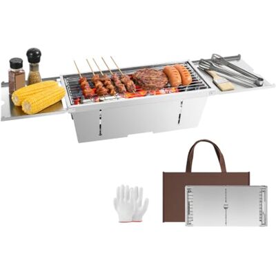 Uten Portable Folding BBQ Grill, Stainless Steel Charcoal Barbecue with Folding Condiment Plate, Storage Bag, Gloves, Desk Tabletop BBQ for Garden Outdoor Beach Cooking Camping Hiking Picnics Uten Portable Folding BBQ Grill, Stainless Steel Charcoal Barbecue with Folding Condiment Plate, Storage Bag, Gloves, Desk Tabletop BBQ for Garden Outdoor Beach Cooking Camping Hiking Picnics