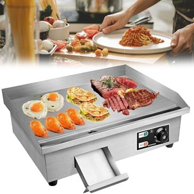 YXYLJOZ Commercial Electric Griddle 22 Inch Countertop Non-Stick Teppanyaki Flat Top Grill Stainless Steel Adjustable Temp 122°f-572°f 110v YXYLJOZ Commercial Electric Griddle 22 Inch Countertop Non-Stick Teppanyaki Flat Top Grill Stainless Steel Adjustable Temp 122°f-572°f 110v