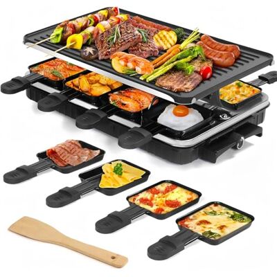 LeuKoles Raclette Grill, Raclette for 8 People, 1300W Electric Grill with 1 Reversible Non-stick Grill Pan & 8 Mini Raclette Cheese Pans & 1 Wooden Spatula, for Indoor Family Barbecue & Party LeuKoles Raclette Grill, Raclette for 8 People, 1300W Electric Grill with 1 Reversible Non-stick Grill Pan & 8 Mini Raclette Cheese Pans & 1 Wooden Spatula, for Indoor Family Barbecue & Party