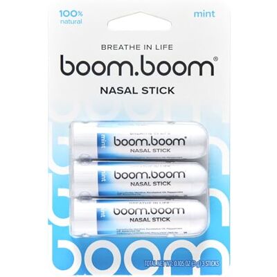BoomBoom Nasal Stick Vapor Flow Technology Cool Refreshing Sensation Natural Mood Boost Simple Ingredients Essential Oils + Menthol Inhaler (Mint) BoomBoom Nasal Stick Vapor Flow Technology Cool Refreshing Sensation Natural Mood Boost Simple Ingredients Essential Oils + Menthol Inhaler (Mint)