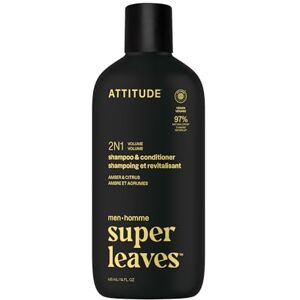 ATTITUDE Men's Shampoo and Conditioner 2-in-1, Volumizing for Thin Hair, With Rosemary and Rice Protein, 97% Natural Origin Ingredients, EWG Verified, Amber & Citrus, 415 mL ATTITUDE Men's Shampoo and Conditioner 2-in-1, Volumizing for Thin Hair, With Rosemary and Rice Protein, 97% Natural Origin Ingredients, EWG Verified, Amber & Citrus, 415 mL