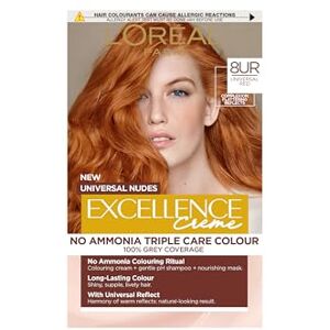 L'Oreal Paris L’Oréal Excellence Permanent Hair Dye Colouring Cream, 100% Grey Coverage, With Pro-Keratin, Ammonia-Free, Universal Nudes, 8UC Light Copper L'Oreal Paris L’Oréal Excellence Permanent Hair Dye Colouring Cream, 100% Grey Coverage, With Pro-Keratin, Ammonia-Free, Universal Nudes, 8UC Light Copper