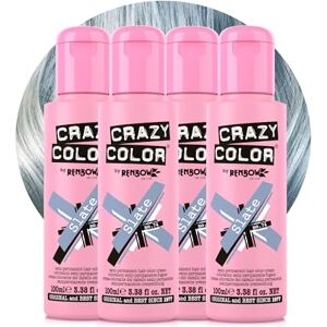 Crazy Color Metallic Slate Semi-Permanent 4 Pack Quad Hair Dye. Highly Pigmented Silver Blue Conditioning & Oil Nourishing Vegan Formula No Bleach or Ammonia 400ml Crazy Color Metallic Slate Semi-Permanent 4 Pack Quad Hair Dye. Highly Pigmented Silver Blue Conditioning & Oil Nourishing Vegan Formula No Bleach or Ammonia 400ml