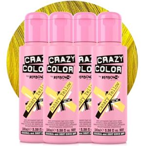 Crazy Color Vibrant Canary Yellow Semi-Permanent 4 Pack Quad Hair Dye. Highly Pigmented Bright Yellow Conditioning & Oil Nourishing Vegan Formula No Bleach or Ammonia 400ml Crazy Color Vibrant Canary Yellow Semi-Permanent 4 Pack Quad Hair Dye. Highly Pigmented Bright Yellow Conditioning & Oil Nourishing Vegan Formula No Bleach or Ammonia 400ml