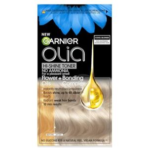 Garnier Olia Hi-Shine Hair Toner, Neutralises Brassy Tones, No Ammonia, Vegan Formula, Colour 9.1: Cool Blonde, 174ml Garnier Olia Hi-Shine Hair Toner, Neutralises Brassy Tones, No Ammonia, Vegan Formula, Colour 9.1: Cool Blonde, 174ml