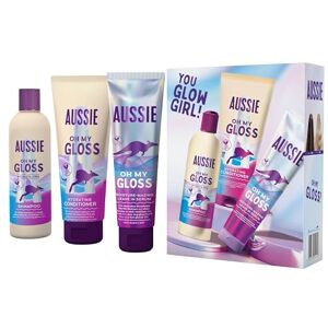 Aussie Oh My Gloss Hydrating Giftset: Shampoo 300ml, Conditioner 200ml, Lightweight Leave-in Serum 160ml. Moisture & Shine Booster for Dull, Dry Hair. With Jojoba, Safflower, Macadamia Nut Oils Aussie Oh My Gloss Hydrating Giftset: Shampoo 300ml, Conditioner 200ml, Lightweight Leave-in Serum 160ml. Moisture & Shine Booster for Dull, Dry Hair. With Jojoba, Safflower, Macadamia Nut Oils