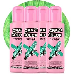 Crazy Color Vibrant Emerald Green Semi-Permanent 4 Pack Quad Hair Dye. Highly Pigmented Jewel Green Conditioning & Oil Nourishing Vegan Formula No Bleach or Ammonia 400ml Crazy Color Vibrant Emerald Green Semi-Permanent 4 Pack Quad Hair Dye. Highly Pigmented Jewel Green Conditioning & Oil Nourishing Vegan Formula No Bleach or Ammonia 400ml