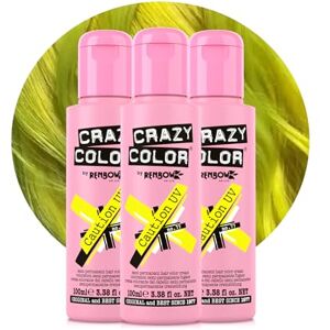 Crazy Color Caution UV Semi-Permanent Trio Hair Dye. Highly Pigmented Neon Yellow Conditioning & Oil Nourishing Vegan Formula No Bleach or Ammonia 300ml Crazy Color Caution UV Semi-Permanent Trio Hair Dye. Highly Pigmented Neon Yellow Conditioning & Oil Nourishing Vegan Formula No Bleach or Ammonia 300ml