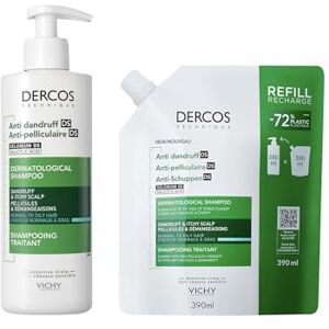 VICHY Dercos Anti-Dandruff Shampoo 390ml & Refill 390ml Bundle for Oily, Itchy, Flaky Scalp With Salicylic Acid & Selenium Sulfide, Dermatologist Recommended Treatment with for 6 Weeks Protection VICHY Dercos Anti-Dandruff Shampoo 390ml & Refill 390ml Bundle for Oily, Itchy, Flaky Scalp With Salicylic Acid & Selenium Sulfide, Dermatologist Recommended Treatment with for 6 Weeks Protection