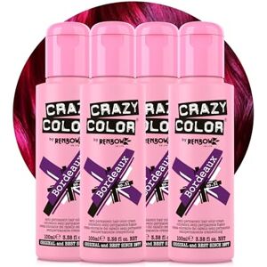 Crazy Color Vibrant Bordeaux Semi-Permanent 4 Pack Quad Hair Dye. Highly Pigmented Plum Wine Conditioning & Oil Nourishing Vegan Formula No Bleach or Ammonia 400ml Crazy Color Vibrant Bordeaux Semi-Permanent 4 Pack Quad Hair Dye. Highly Pigmented Plum Wine Conditioning & Oil Nourishing Vegan Formula No Bleach or Ammonia 400ml