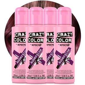 Crazy Color Vibrant Aubergine Semi-Permanent 4 Pack Quad Hair Dye. Highly Pigmented Wine Purple Conditioning & Oil Nourishing Vegan Formula No Bleach or Ammonia 400ml Crazy Color Vibrant Aubergine Semi-Permanent 4 Pack Quad Hair Dye. Highly Pigmented Wine Purple Conditioning & Oil Nourishing Vegan Formula No Bleach or Ammonia 400ml